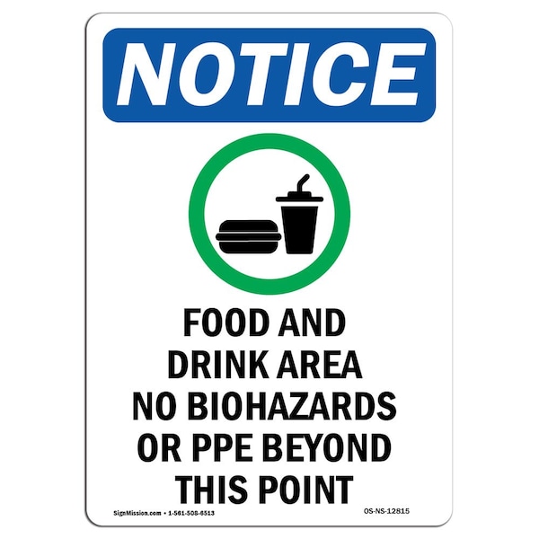 Signmission OSHA Notice, 7" Height, Food And Drink Area Sign With Symbol, 7" X 5", Portrait OS-NS-D-57-V-12815 - main